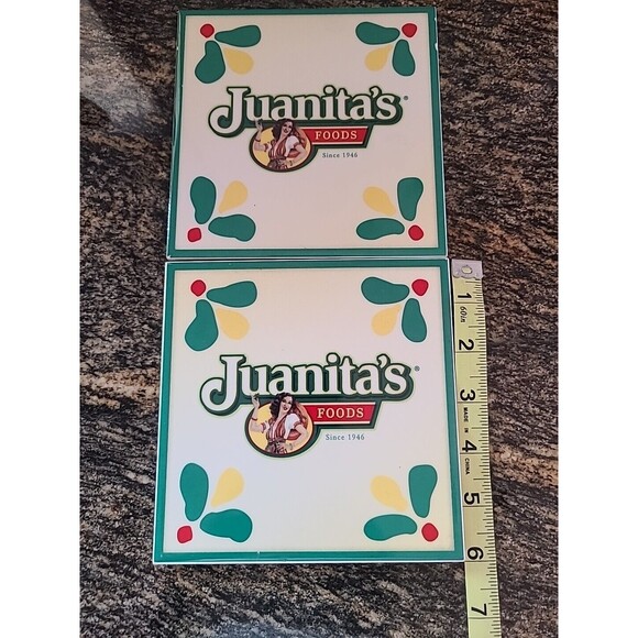 VTG Rare JUANITA'S FOODS Ceramic Tile Trivet Kitchen Home Decor 2 6"X6" 1946 - Picture 2 of 3